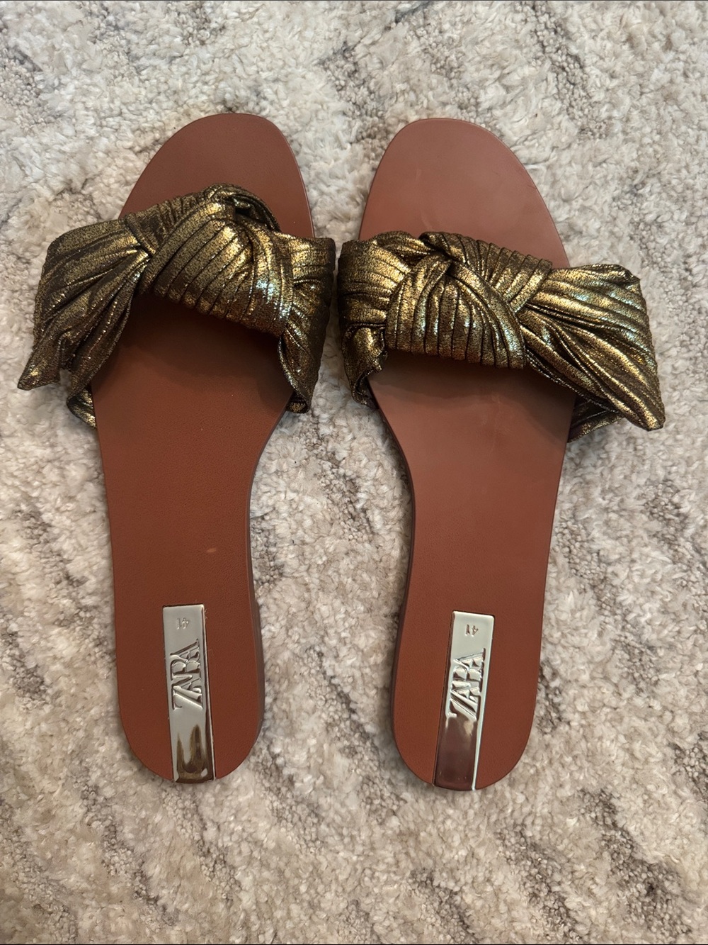 ZARA Metallic Gold Knotted Slide Sandals